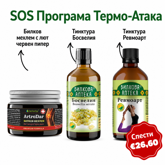 SOS Програма Термо-Атака - Билков мехлем с лют червен пипер + Тинктура Босвелия + Тинктура Ревмоарт