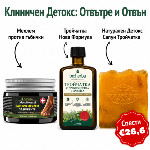 Клиничен Детокс: Отвътре и Отвън - Мехлем против гъбички + Тройчатка™ 250мл + Натурален Детокс Сапун Тройчатка