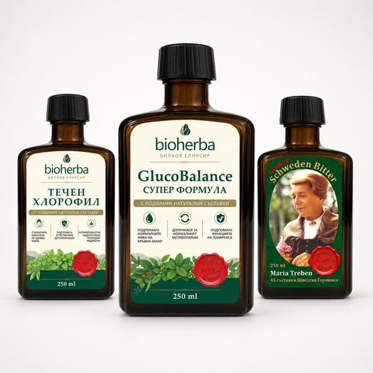 Баланс и лекота всеки ден GlucoBalance + Течен хлорофил + Шведска горчивка